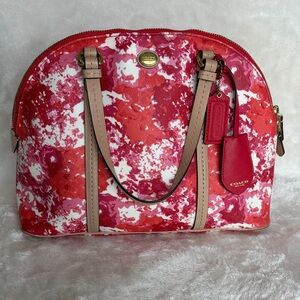 Coach Peyton Floral Cora Domed Satchel In Pink, Red, And White